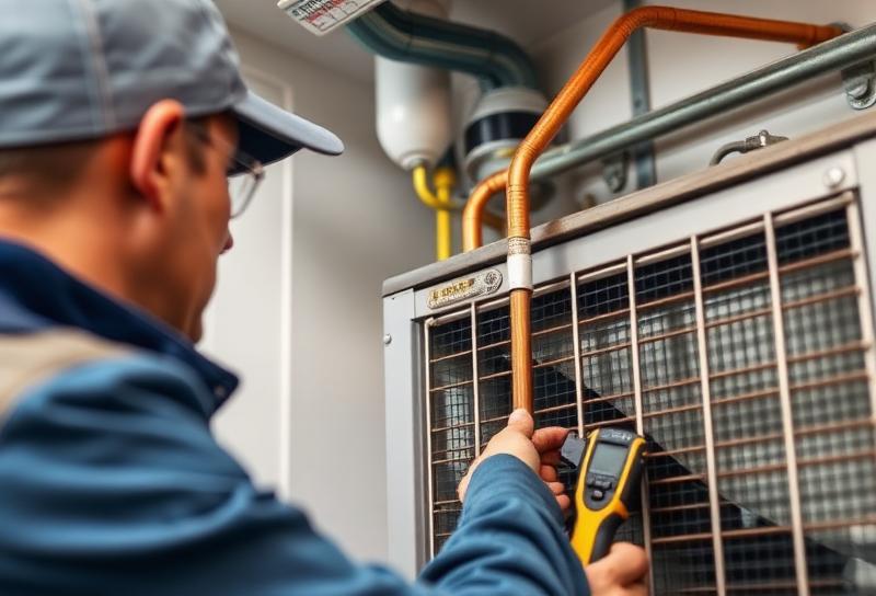 AC installation process showing refrigerant line connections